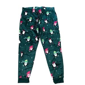 Joyspun Women’s Green Fleece Festive Holiday Penguin Jogger PJ Pants Sz XL NWT